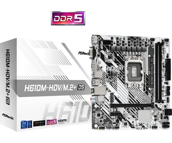 ASRock H610M-HDV/M.2+ D5 Intel H610 LGA1700 DDR5 Micro ATX Motherboard White - ASROCK H610M-HDV/M.2+ D5 (White)