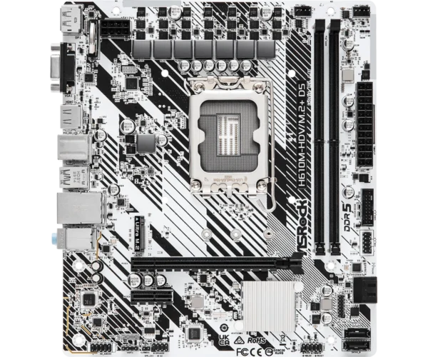 ASRock H610M-HDV/M.2+ D5 Intel H610 LGA1700 DDR5 Micro ATX Motherboard White - ASROCK H610M-HDV/M.2+ D5 (White)