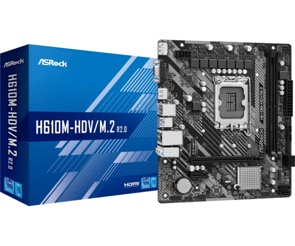 ASRock H610M-HDV/M.2 R2.0 Intel H610 LGA1700 Micro ATX DDR4 Motherboard - ASROCK H610M-HDV/M.2 R2.0