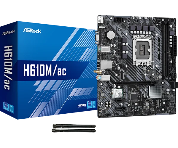 ASRock H610M/ac Intel H610 LGA1700 DDR4 Micro ATX Motherboard - ASROCK H610M/AC