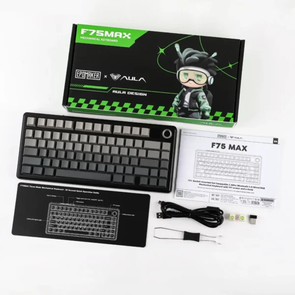AULA F75 MAX 75% Tri-Mode Wireless Gasket Mechanical Keyboard TFT Screen Metal Knob Reaper Linear 4000mAh - Gradient Gray