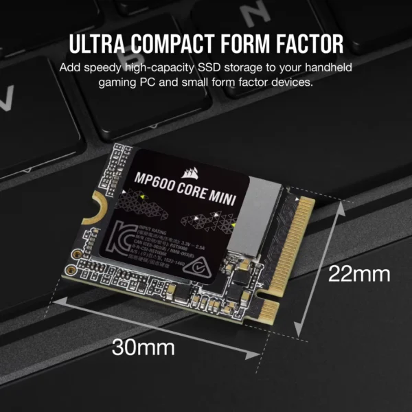 MP600_CORE_MINI_02 CORSAIR MP600 CORE MINI 1TB PCIe 4.0 Gen4 x4 NVMe M.2 2230 SSD - CS-CSSD-F1000GBMP600CMN