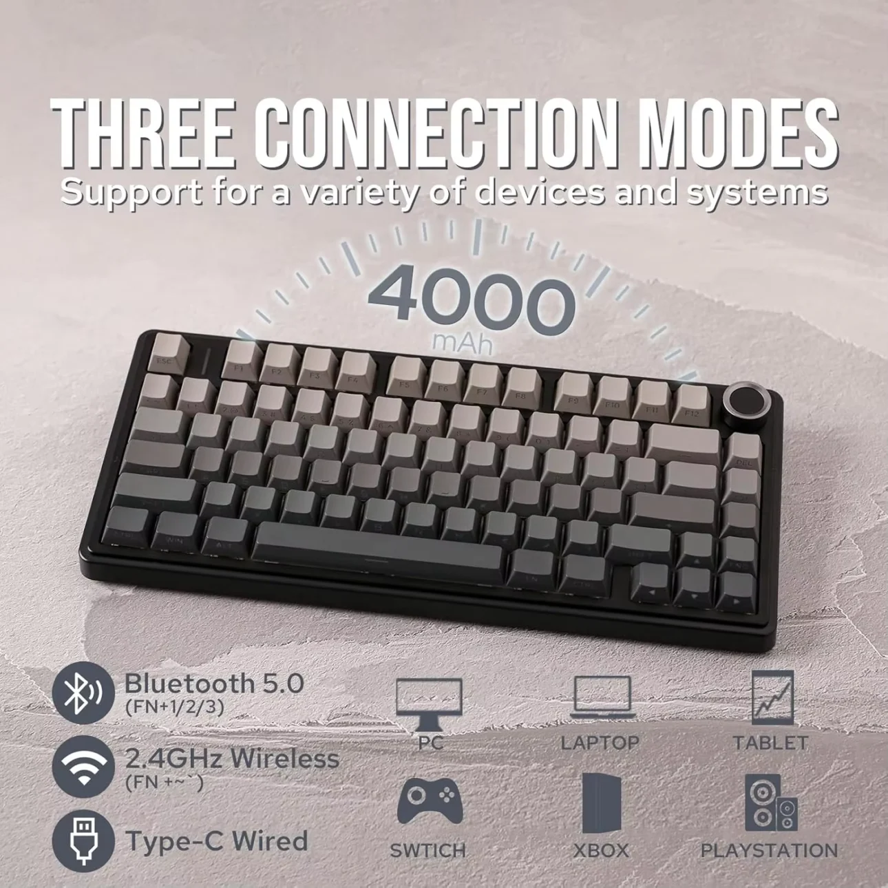 AULA F75 Pro 75% Tri-Mode Wireless Mechanical Gaming Keyboard Gradient Black Side-Printed PBT LEOBOG Reaper Switch 4000Mah Battery