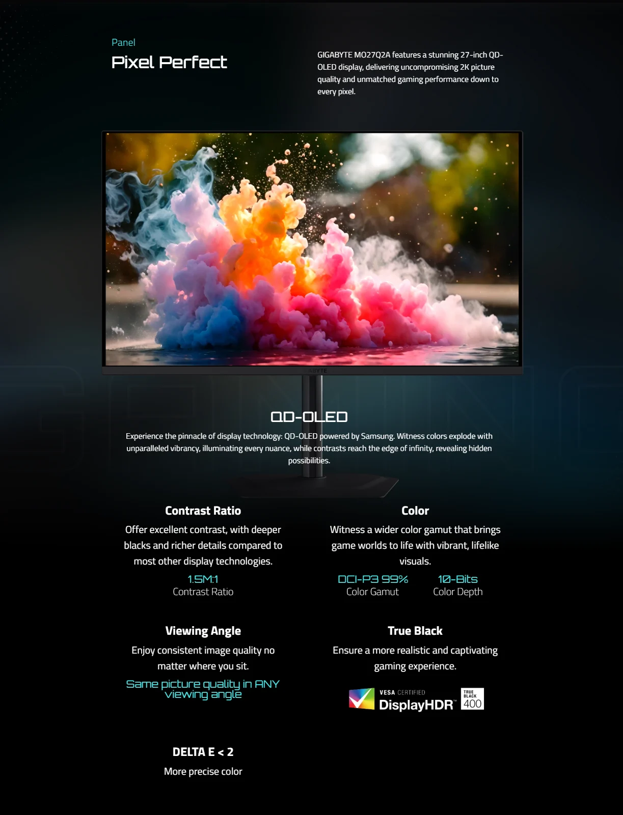 GIGABYTE MO27Q2A 27" QHD (2560x1440) QD-OLED 280Hz 0.03ms Gaming Monitor - GP-MO27Q2A-AP