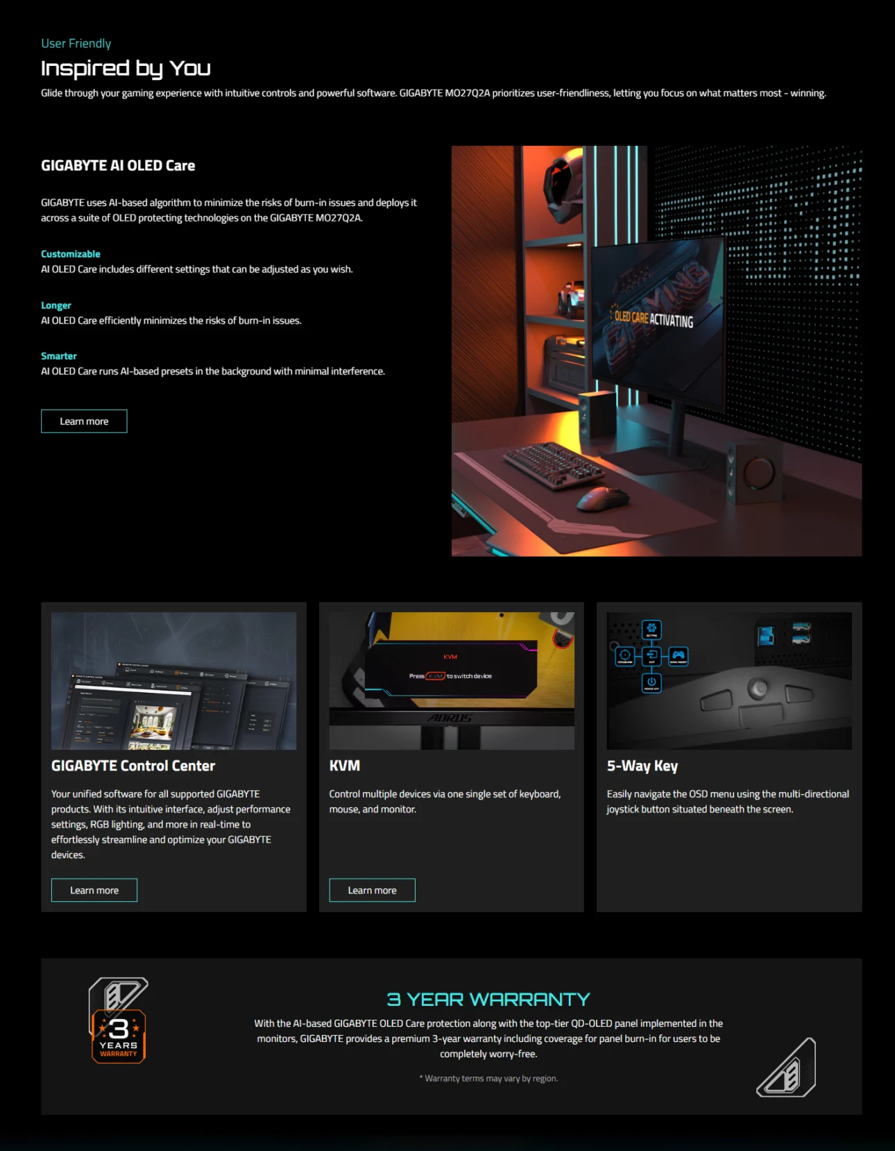 GIGABYTE MO27Q2A 27" QHD (2560x1440) QD-OLED 280Hz 0.03ms Gaming Monitor - GP-MO27Q2A-AP