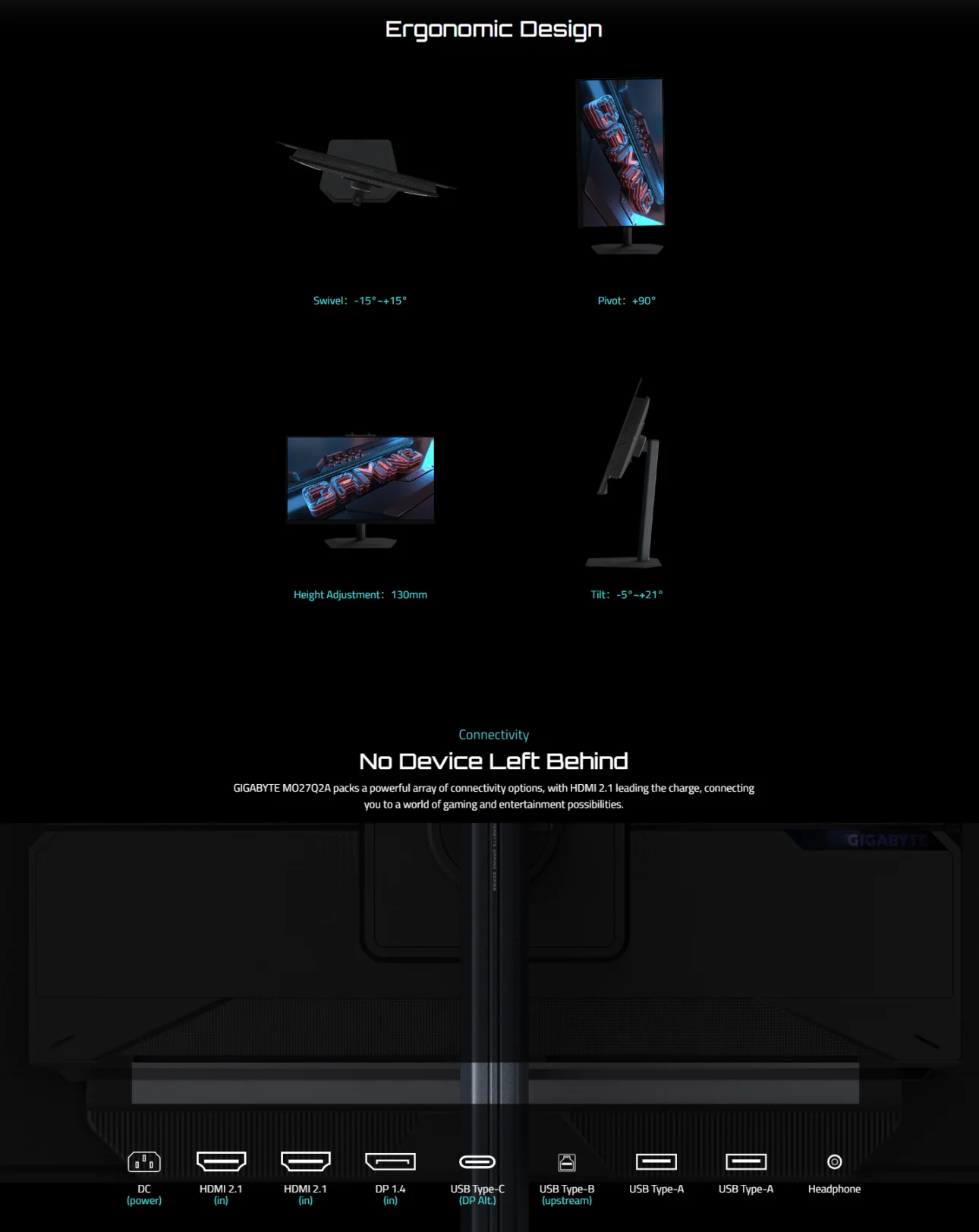 GIGABYTE MO27Q2A 27" QHD (2560x1440) QD-OLED 280Hz 0.03ms Gaming Monitor - GP-MO27Q2A-AP