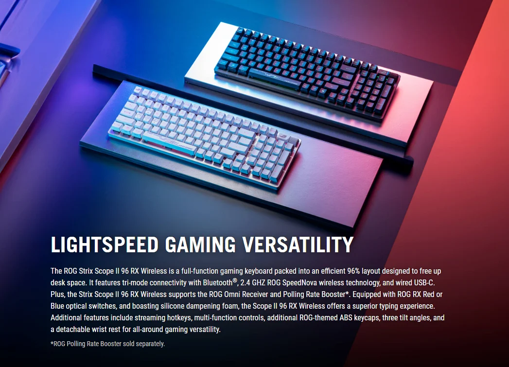 Asus ROG Strix Scope II 96 Wireless Mechanical Gaming Keyboard 96% Layout Hot-Swappable ROG NX Snow Switches Tri-Mode RGB - X901 STRIX SCOPE II 96 WL/NXSW/US/ABS