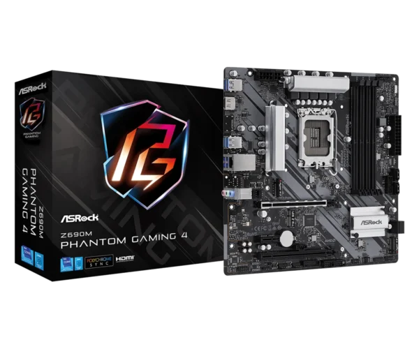 ASRock Z690M Phantom Gaming 4 - Micro ATX, LGA1700, DDR4, PCIe 4.0, Gigabit LAN - ASROCK Z690M PHANTOM GAMING 4