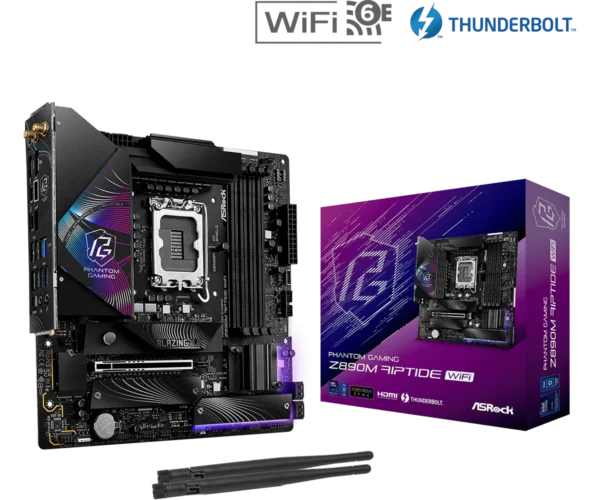 ASRock Z890M RIPTIDE WIFI - Intel Z890 Chipset - LGA1851 - Micro ATX - DDR5 9466+ (OC) - Wi-Fi 6E - Thunderbolt 4 - ASROCK Z890M RIPTIDE WIFI
