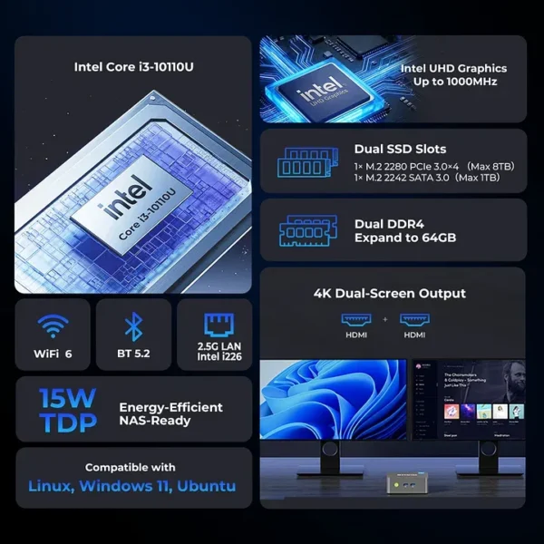 GMKtec NucBox G3 Pro Mini PC Intel Core i3-10110U 16GB RAM 512GB SSD 2.5G LAN - GMKtec Nucbox G3 Pro
