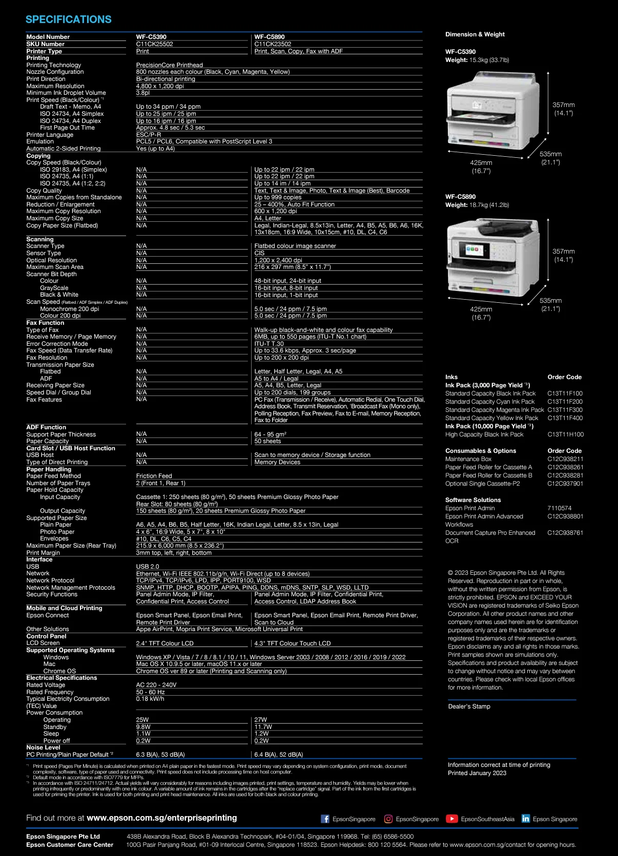 Epson WorkForce Pro WF-C5890 A4 Colour Multifunction Inkjet Printer 25ppm - C11CK23502