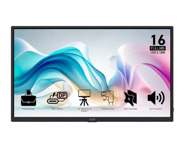 MSI PRO MP165 E6 15.6-inch FHD IPS Portable Monitor 60Hz 4ms GtG Type-C HDMI VESA Tripod Mount - PRO MP165 E6