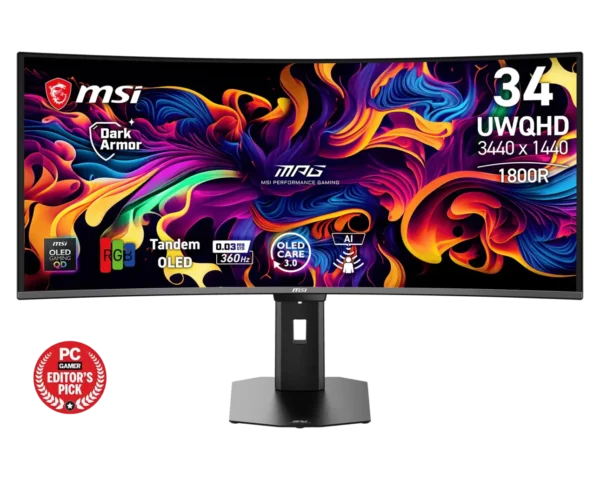 MSI MPG 341CQR 34-inch UWQHD 1800R Curved 5th-Gen Tandem QD-OLED 360Hz 0.03ms Gaming Monitor - MPG 341CQR QD OLED X36