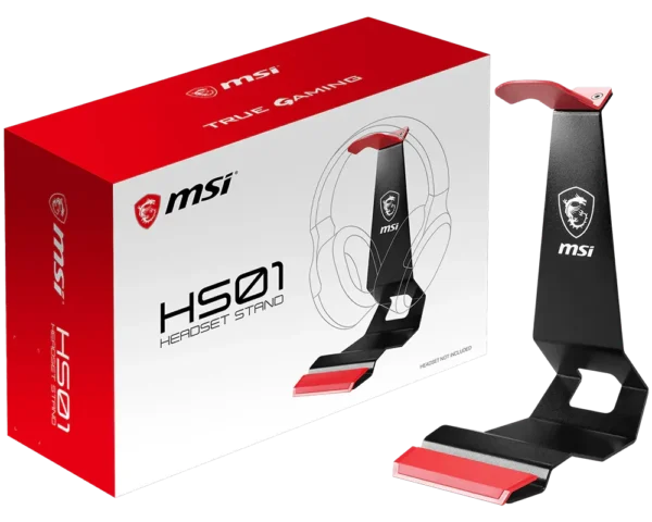 MSI HS01 Metallic Universal Gaming Headset Stand with Cell Phone Holder - HSO1 Headset Stand