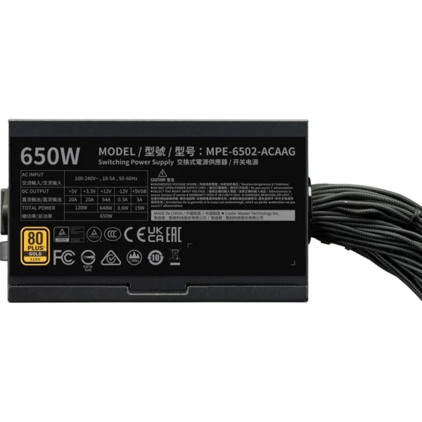 Cooler Master MWE Gold 650 V3 650W 80 Plus Gold ATX 3.1 Non-Modular Power Supply - MPE-6502-ACAAG-3BUS