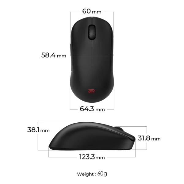 07-u2dw-measurement-1 ZOWIE U2-DW 4K Wireless Gaming Mouse Symmetrical 4000Hz Polling 60g Medium - U2-DW