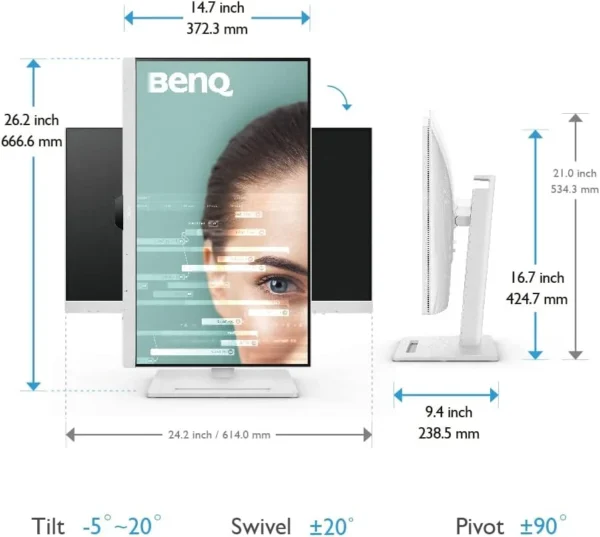 BenQ 27 inch 2K QHD IPS Ergonomic Eye-Care USB-C 65W Power Delivery Monitor - GW2790QT