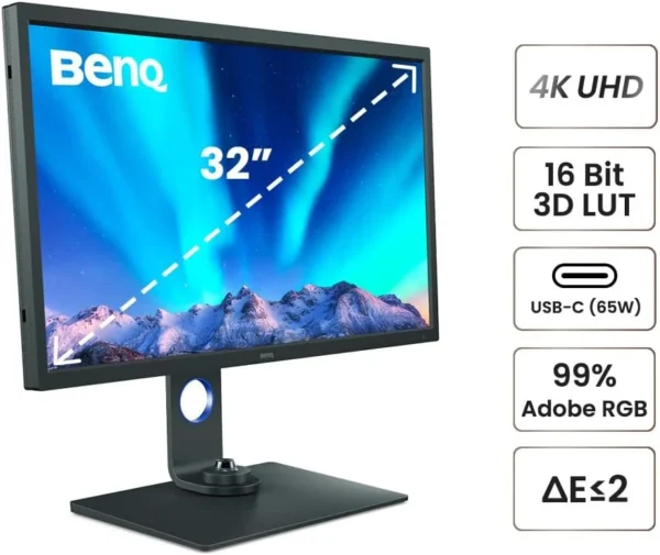 BenQ PhotoVue 32 inch 4K UHD IPS AdobeRGB USB-C Photographer Monitor - SW321C
