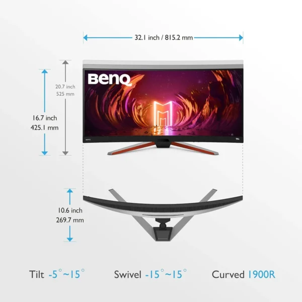 7106-oA+shL._SL1500_ BenQ MOBIUZ 34 inch WQHD 144Hz 1ms 1900R Curved Ultrawide IPS Gaming Monitor - EX3415R