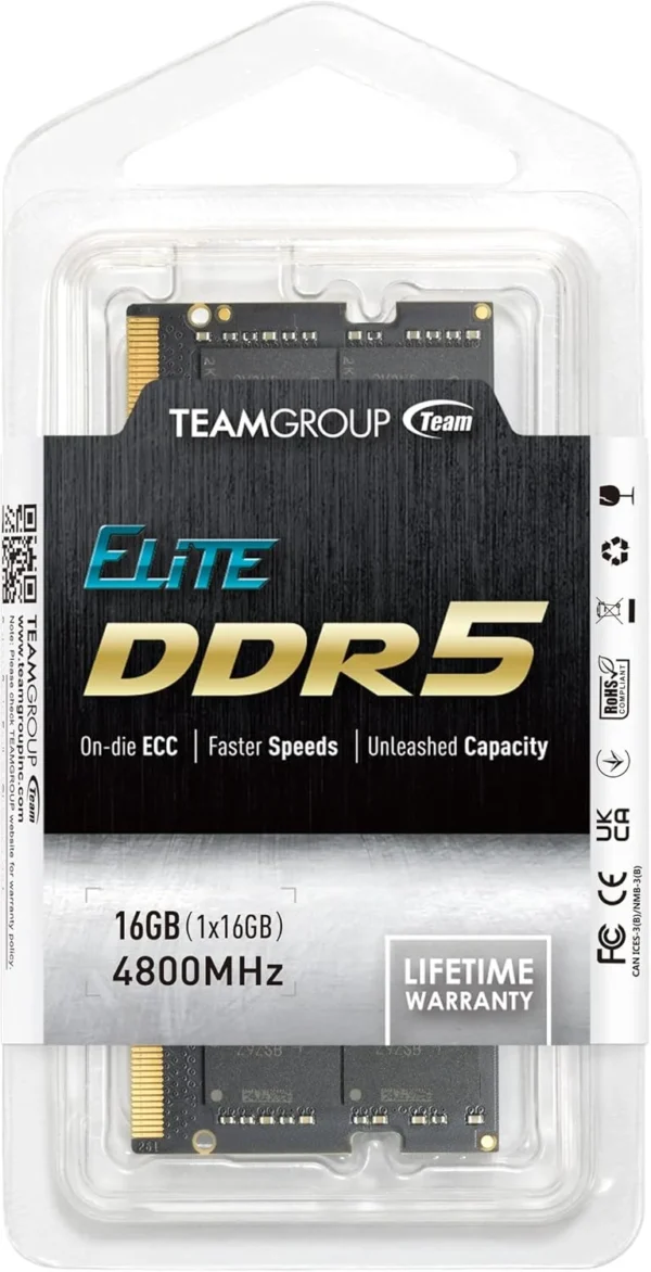 714wrlEF5ZL._AC_SL1500_ TEAMGROUP ELITE 16GB DDR5 4800MHz CL40 SO-DIMM Laptop Memory - TED516G4800C40D-S01