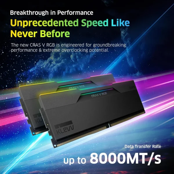 Klevv Cras V RGB Black 32GB 2x16GB DDR5 6000MHz CL30 Gaming Desktop Memory - KD5AGUA80-60A300G