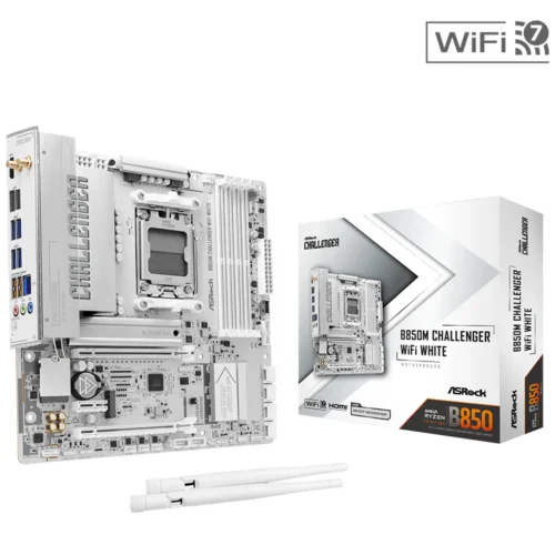 ASRock B850M Challenger WiFi White AM5 Micro ATX Motherboard - DDR5 Wi-Fi 7 - ASROCK B850M CHALLENGER WIFI WHITE