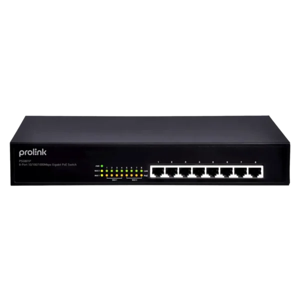 Prolink PSG801P 8-Port Gigabit PoE 10/100/1000Mbps Managed-Style Metal Switch Hub - PSG801P