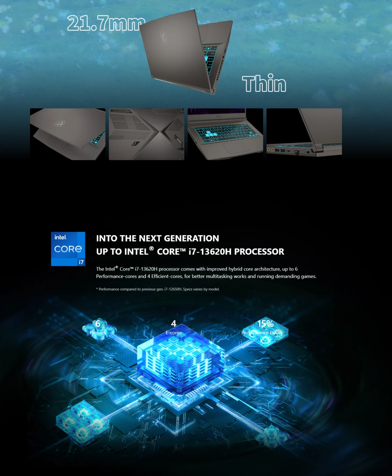 MSI Thin 15 15.6" FHD 144Hz IPS-Level Intel Core i7-13620H RTX 2050 16GB RAM 512GB NVMe SSD Windows 11 Gaming Laptop - Thin 15 B13UCX-2232PH