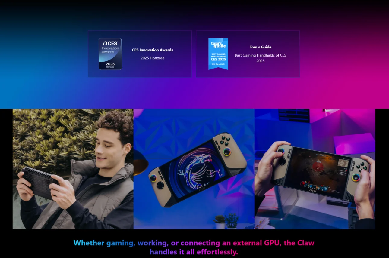 MSI Claw 8 AI+ A2VM 8" FHD+ 120Hz VRR Intel Core Ultra 7 32GB LPDDR5x Windows 11 Gaming Handheld - CLAW 8 AI+ A2VM-019PH
