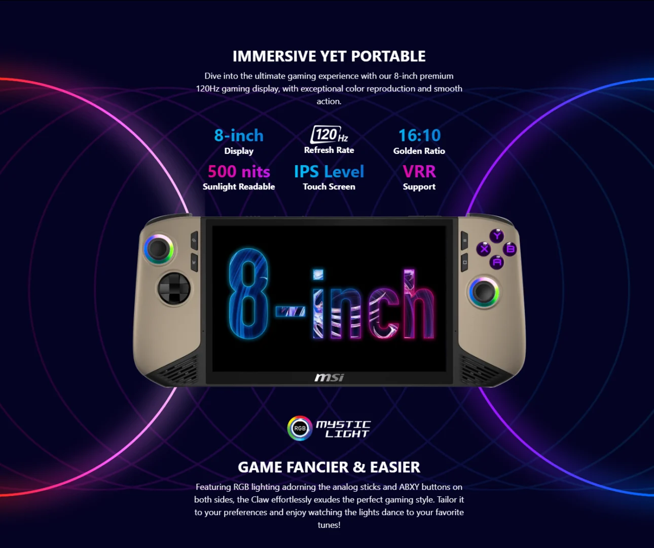 MSI Claw 8 AI+ A2VM 8" FHD+ 120Hz VRR Intel Core Ultra 7 32GB LPDDR5x Windows 11 Gaming Handheld - CLAW 8 AI+ A2VM-019PH
