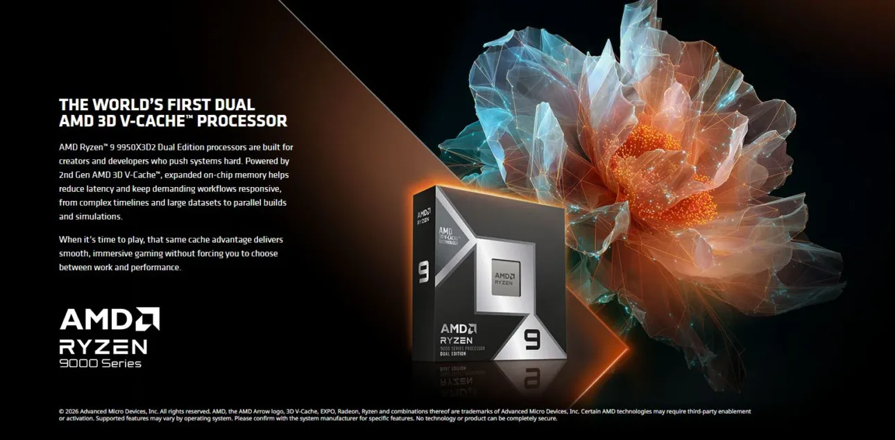 AMD Ryzen 9 9950X3D2 Dual Edition 16-Core 32-Thread 5.6GHz AM5 Processor - 100-100001978WOF - 100-000001978