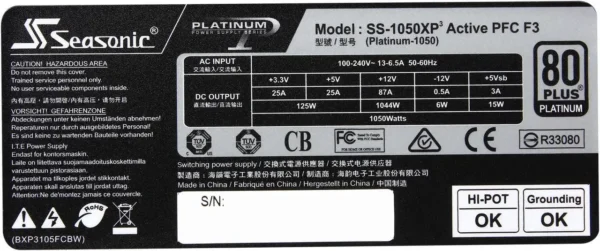 SEASONIC Platinum-1050 1050W 80 PLUS Platinum Fully Modular ATX Power Supply - SS-1050XP3