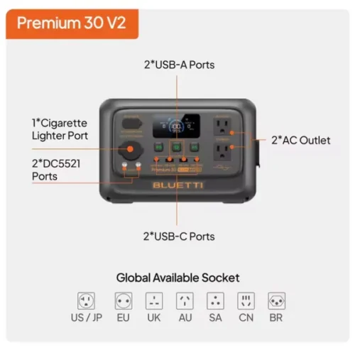 BLUETTI Premium 30 V2 320Wh 600W LiFePO4 Portable Power Station - P-PR30V2-PH-GY-20