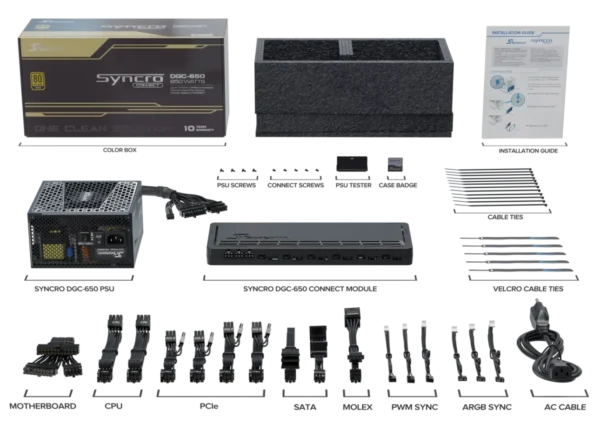Seasonic Syncro Q704 + DGC-650 650W 80+ Gold Fully Modular Power Supply Bundle - SSR650FA2