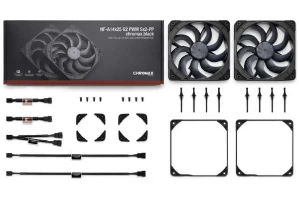 NOCTUA NF-A14x25 G2 PWM Sx2-PP chromax.black 140mm Dual Fan Set - NF-A14x25 G2 PWM Sx2-PP CH.BK