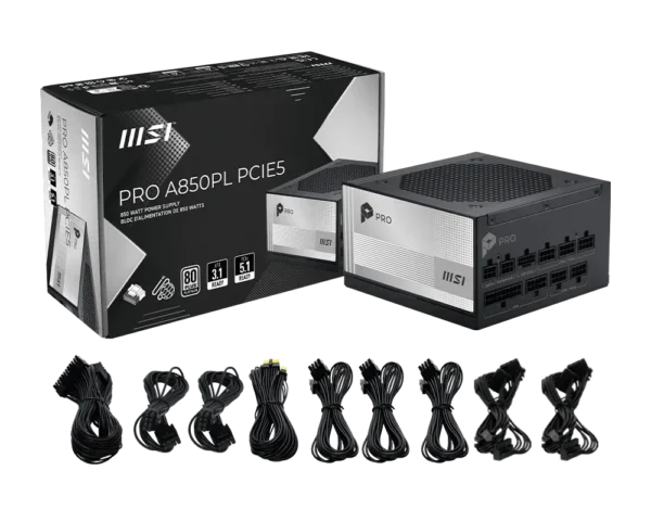 MSI - 850W 80 PLUS Platinum Fully Modular ATX 3.1 Power Supply Unit - PRO A850PL PCIE5