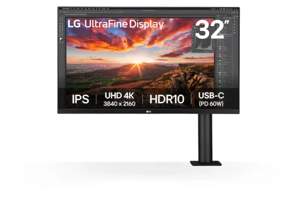 LG 31.5" UHD 4K IPS Ergo Monitor with USB-C 60W PD HDR10 DCI-P3 95% - 32UN880K-B