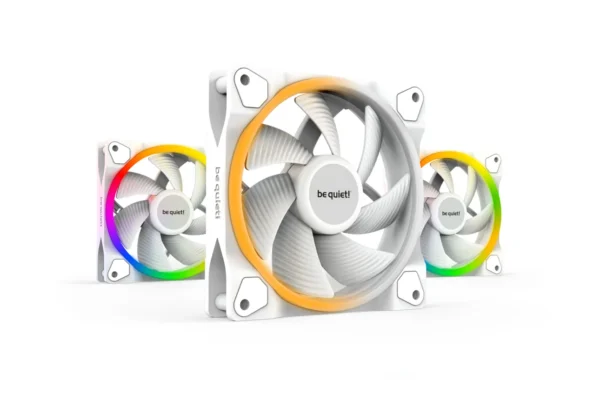 01_120_PWM Be Quiet! Light Wings White 120mm PWM Triple-Pack ARGB Case Fans with 18 ARGB LEDs and ARGB Hub - BL100