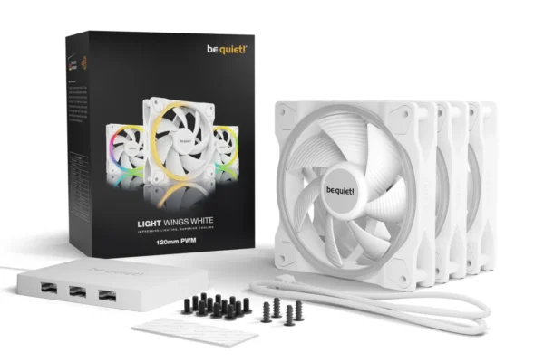 05_120_PWM (1) Be Quiet! Light Wings White 120mm PWM Triple-Pack ARGB Case Fans with 18 ARGB LEDs and ARGB Hub - BL100