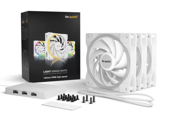 05_120_PWM_Highspeed Be Quiet! Light Wings White 120mm PWM High-Speed Triple-Pack ARGB Case Fans with 18 ARGB LEDs and ARGB Hub - BL101