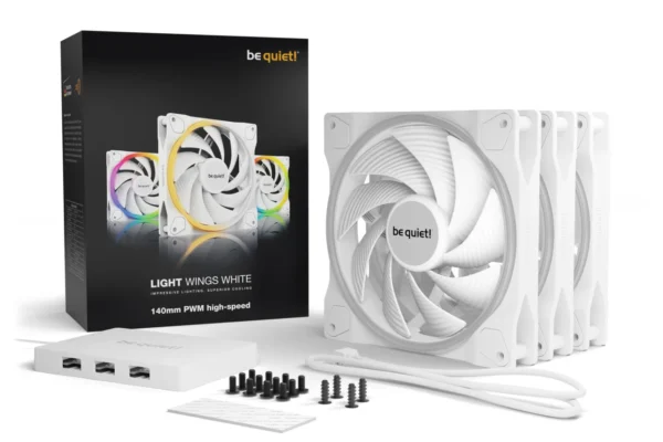 05_140_PWM_Highspeed Be Quiet! Light Wings White 140mm PWM High-Speed Triple-Pack ARGB Case Fans with 20 ARGB LEDs and ARGB Hub - BL103