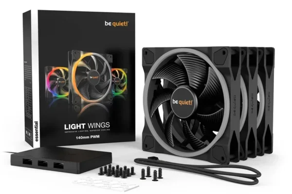 Be Quiet! Light Wings 140mm PWM ARGB High Airflow PC Case Fan Triple-Pack with ARGB Hub - BL078