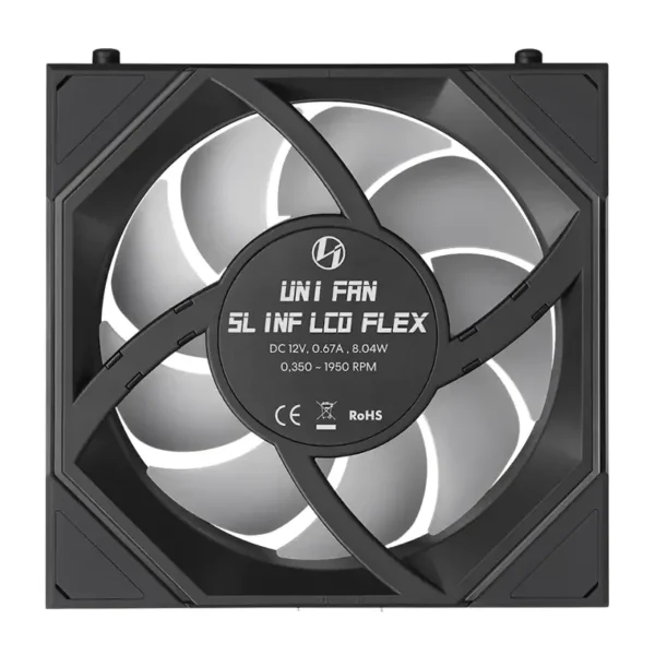 120mm-Case-Fans-Lian-Li-Uni-Fan-SL-Infinity-1-8in-LCD-Flex-2-4GHz-Wireless-120mm-ARGB-Fan-Black-12SLIND1F1B-7 LIAN LI UNI FAN SL-INF FLEX LCD 120 Black - 1.8" Display 400x400 - ARGB FDB Fan - G9F.12SLIND1F1B.K0