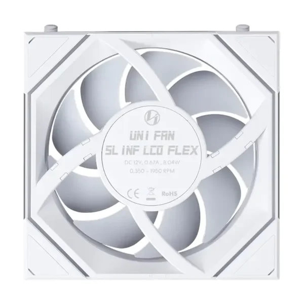 120mm-Case-Fans-Lian-Li-Uni-Fan-SL-Infinity-1-8in-LCD-Flex-2-4GHz-Wireless-120mm-Reverse-Blade-ARGB-Fan-White-12RSLIND1F1W-7 Lian Li UNI Fan SL-INF Flex LCD 120 Reverse Blade White - 1.8" LCD Screen - 12RSLIND1F1W