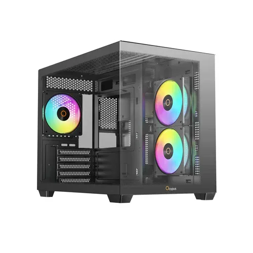 OCYPUS GAMMA C54 Black Panoramic MATX Mini-Tower PC Case, Tempered Glass, 3x ARGB Fans - GAMMA-C54-BKD300XX-GL