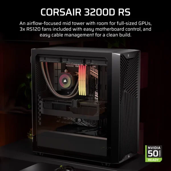 CORSAIR 3200D RS Black Mid-Tower ATX PC Case, Tempered Glass, Reverse-Connector Support, 3x RS120 Fans - CC-9011334-WW