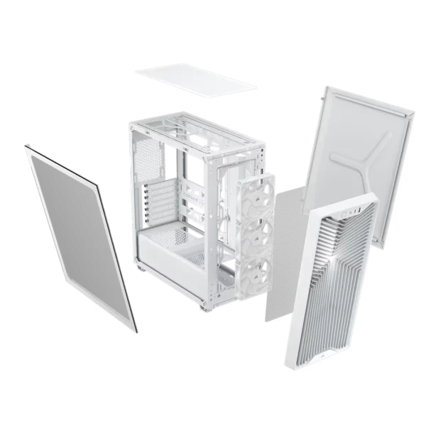3200D_RS_WHITE_10_EXPLODED CORSAIR 3200D RS White Mid-Tower ATX PC Case, Tempered Glass, Reverse-Connector Support, 3x RS120 Fans - CC-9011335-WW