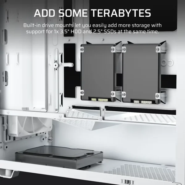 3200D_RS_White_Artboard07_AA CORSAIR 3200D RS White Mid-Tower ATX PC Case, Tempered Glass, Reverse-Connector Support, 3x RS120 Fans - CC-9011335-WW