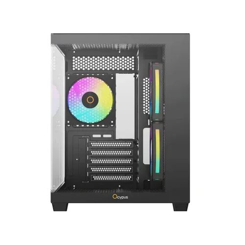 OCYPUS GAMMA C54 Black Panoramic MATX Mini-Tower PC Case, Tempered Glass, 3x ARGB Fans - GAMMA-C54-BKD300XX-GL