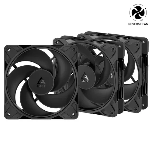 ARCTIC P12 Pro Reverse 120mm PWM PST Static Pressure Case Fan 3-Pack 3000 RPM Black - ACFAN00332A